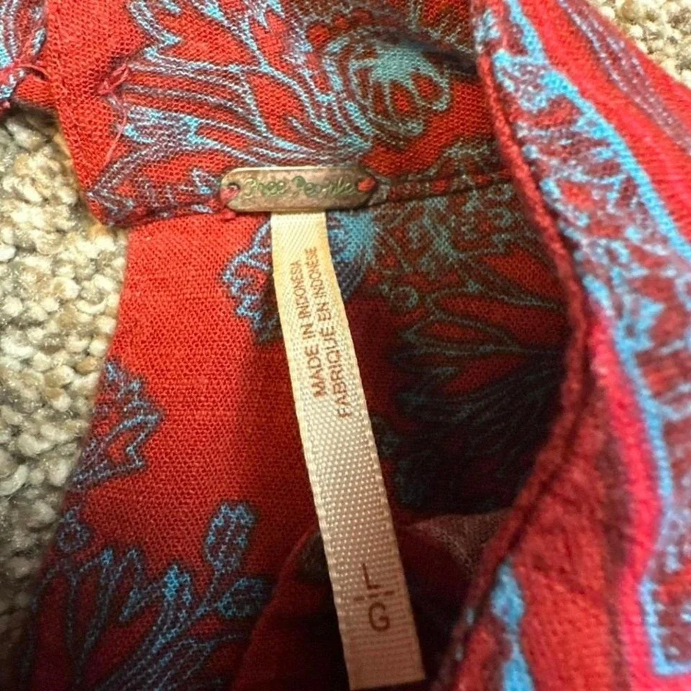 Free People Walking on a Dream Red & Blue Printed Long Sleeve‎ Tunic large